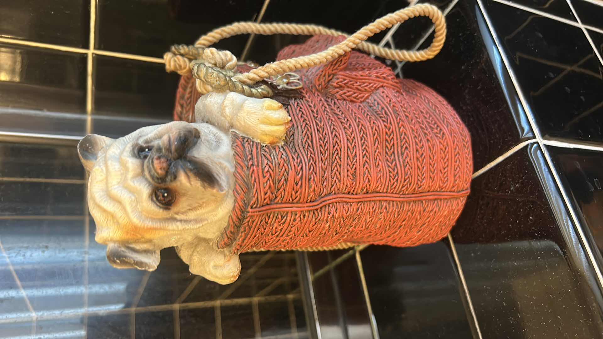 Photo 1 of CERAMIC DOG IN WOVEN BASKET DECOR H8.5”