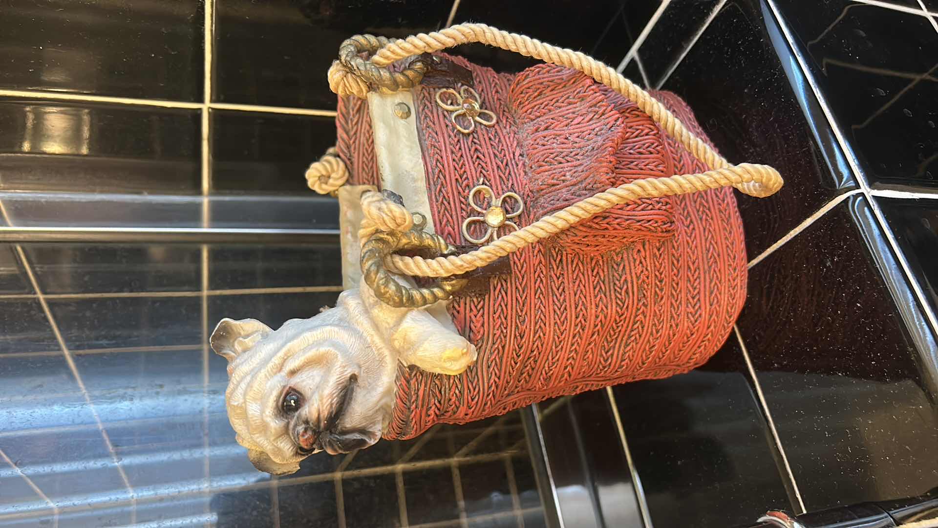 Photo 1 of CERAMIC DOG IN WOVEN BASKET DECOR H8.5”