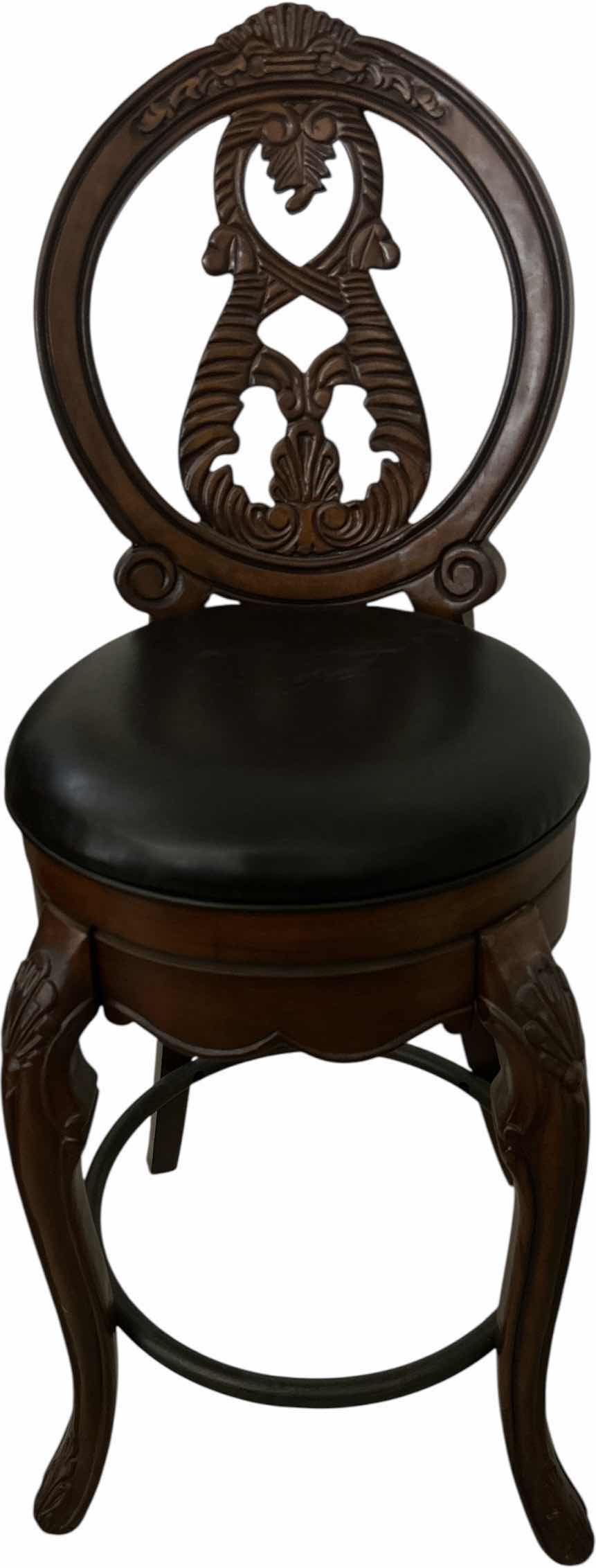 Photo 1 of HEAVY STURDY BURL WOOD INLAID BAR WITH MARBLE TOP 6‘ x 2‘ x H42“ AND  2 MATCHING BARSTOOLS