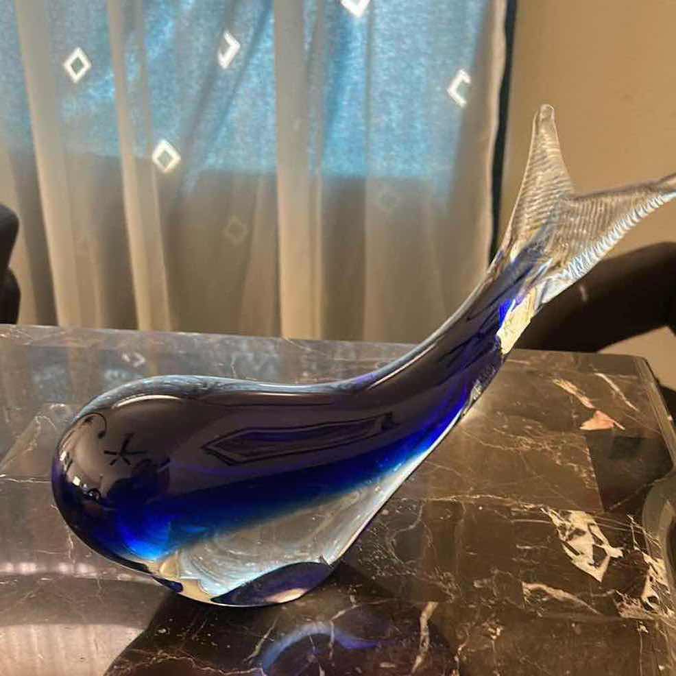 Photo 1 of BLUE BLOWN GLASS WHALE H7.5”