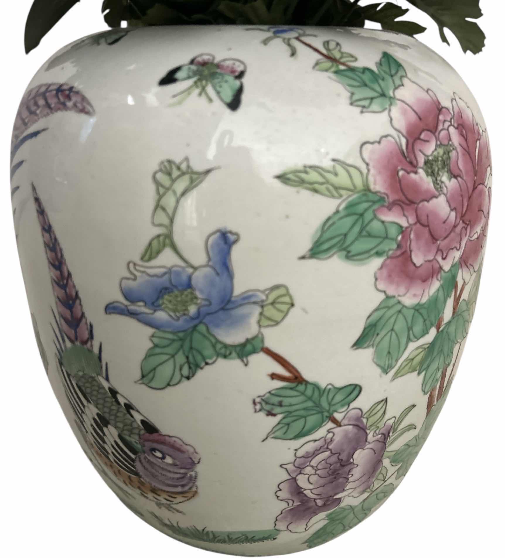 Photo 1 of HEAVY PORCELAIN VASE H12” WITH FAUX FLOWERS