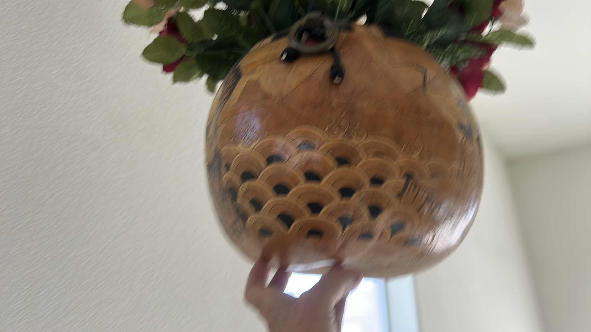 Photo 1 of LARGE HAND-PAINTED HANGING GOURD WITH FAUX FLOWERS EST 6’