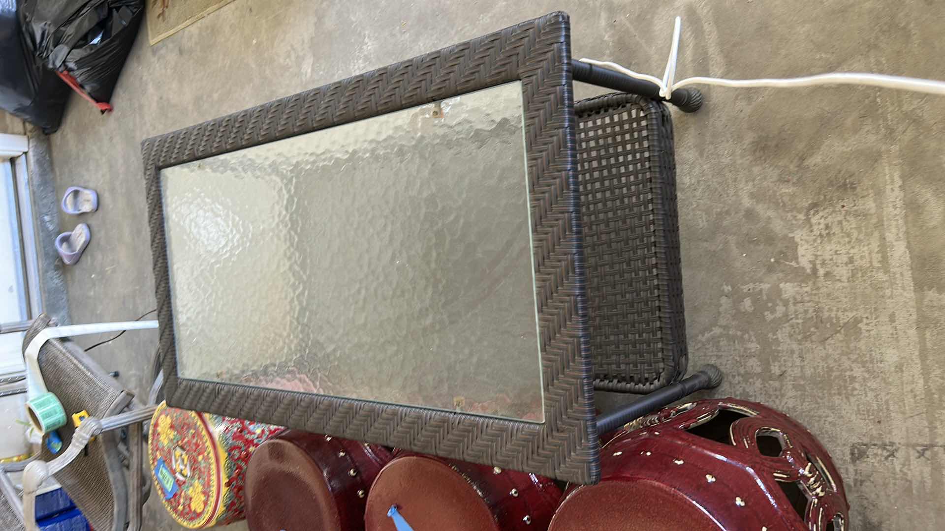 Photo 1 of FAUX WICKER OUTDOOR COCKTAIL TABLE 39“ x 21 1/2“ x H18“