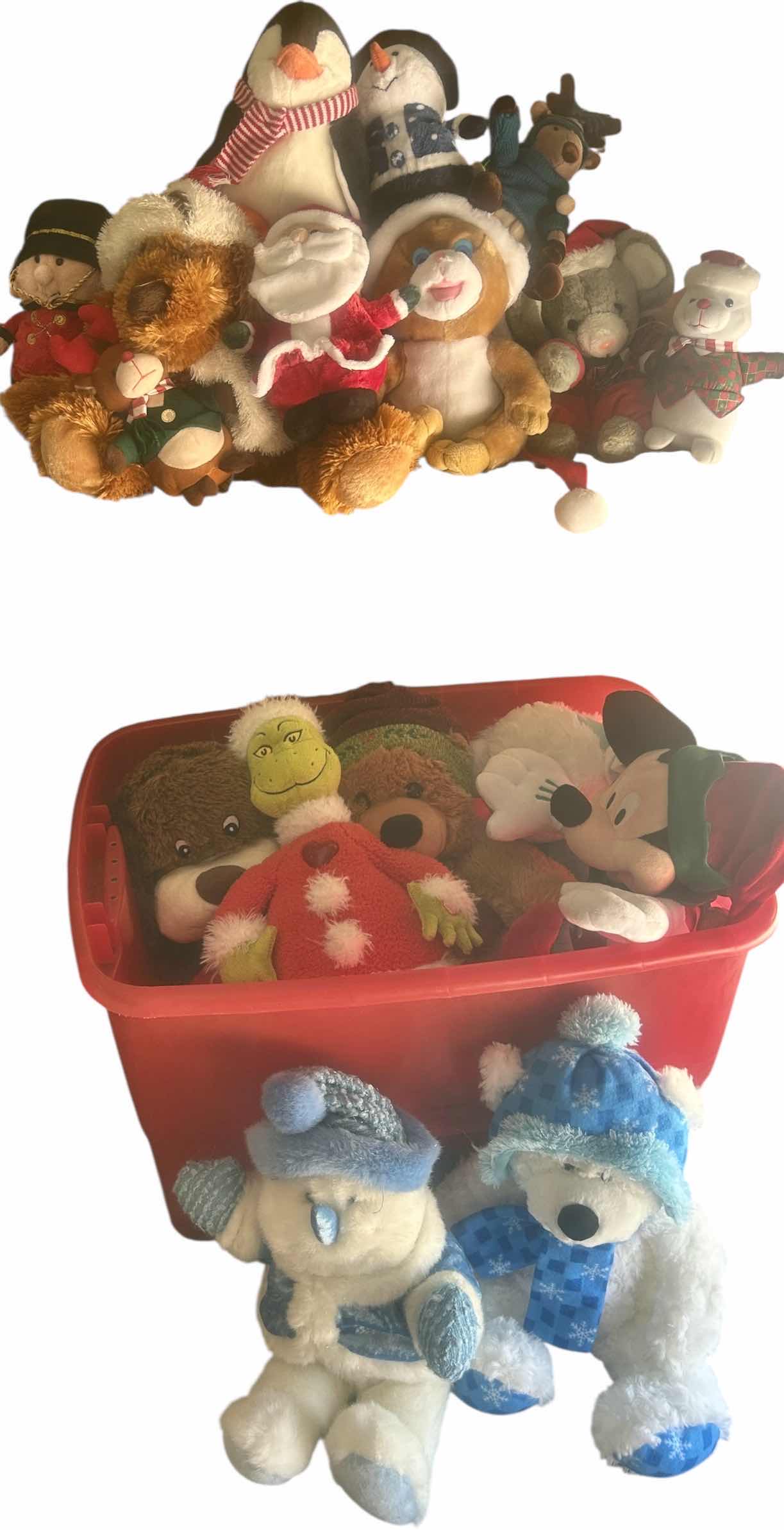 Photo 1 of TOTE FULL OF PLUSH STUFFED CHRISTMAS ANIMALS