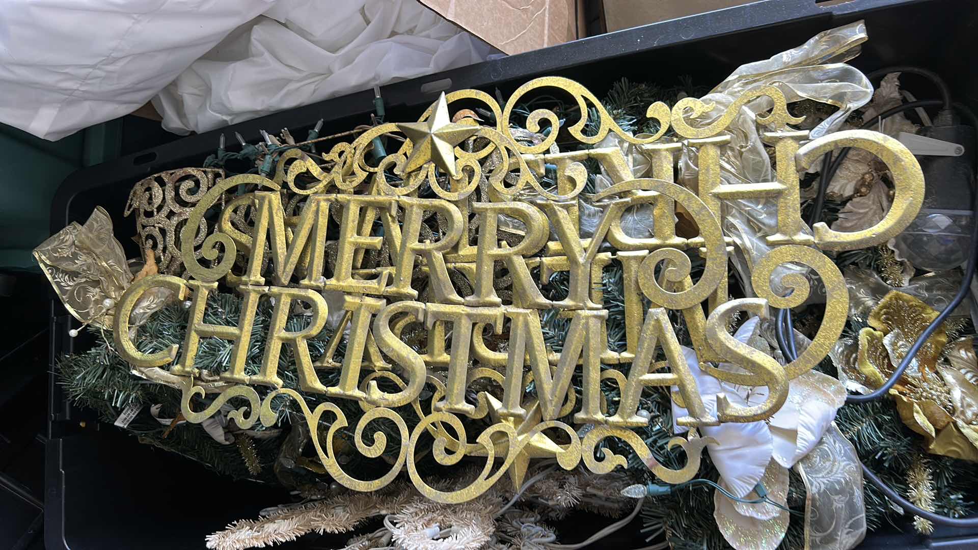 Photo 1 of TOTE FULL OF CHRISTMAS DECOR
