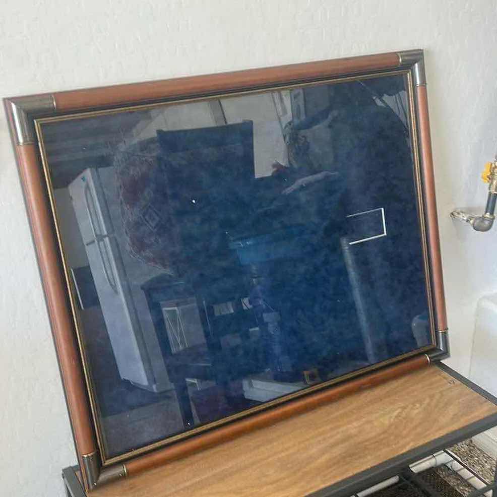 Photo 1 of 2 ARTWORK FRAMES - 1 CUSTOM WOOD & METAL WITH ONE CUTOUT FOR CARD OR ENGRAVED PLATE (3’ x 30”) BLACK MATTED FRAME 17” x H14”