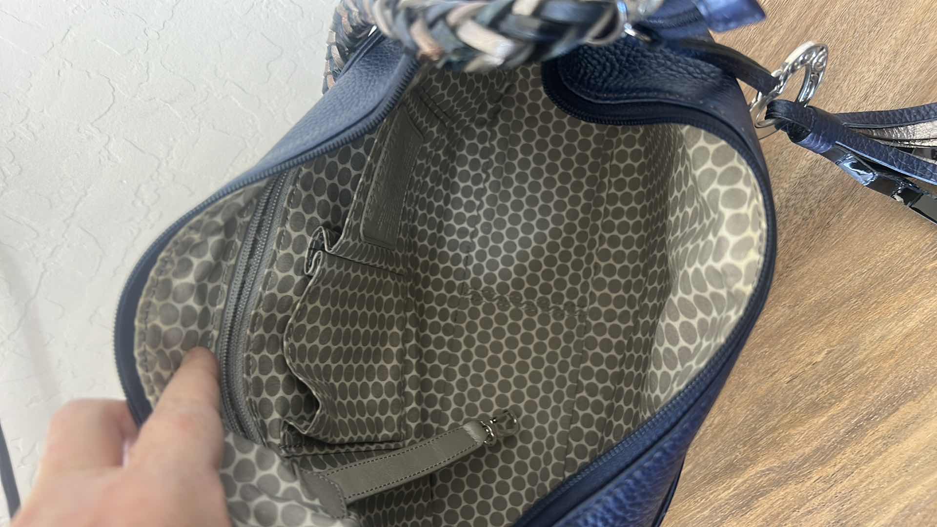 Photo 1 of BRIGHTON NAVY BLUE  ZIP TOP BARBADOS HANDBAG
