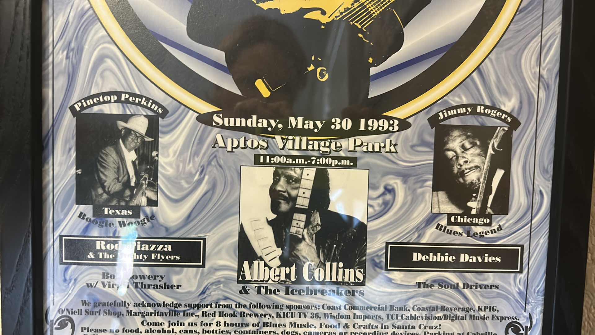 Photo 1 of BLACK WOOD FRAMED, “SANTA CRUZ BLUES FESTIVAL” POSTER ARTWORK 12” x H18”