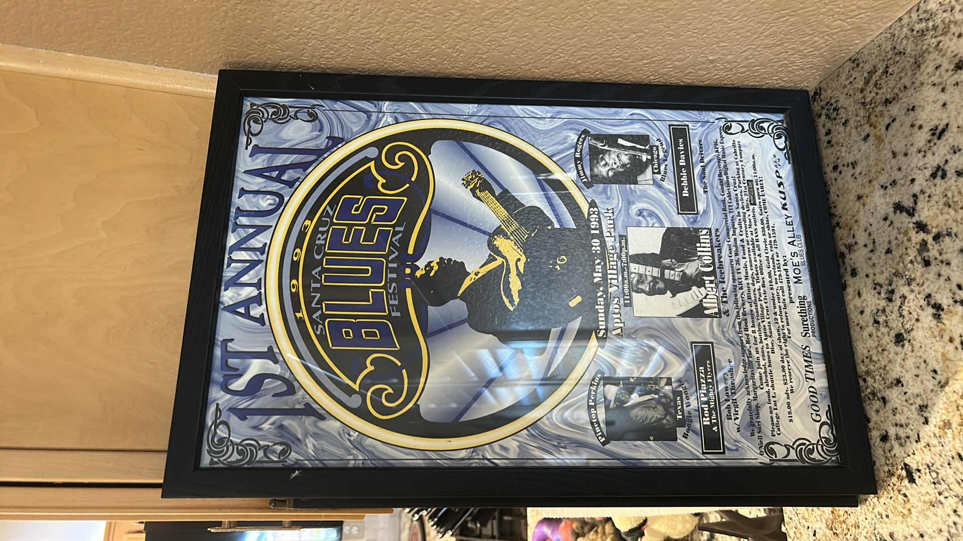 Photo 1 of BLACK WOOD FRAMED, “SANTA CRUZ BLUES FESTIVAL” POSTER ARTWORK 12” x H18”