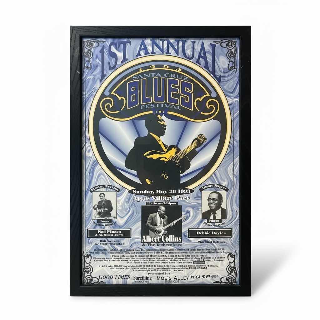 Photo 1 of BLACK WOOD FRAMED, “SANTA CRUZ BLUES FESTIVAL” POSTER ARTWORK 12” x H18”