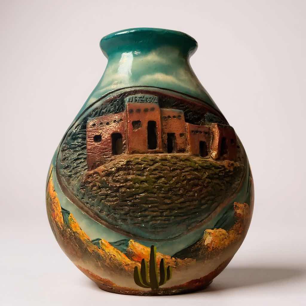 Photo 1 of HANDPAINTED VINTAGE TERRACOTTA VASE H15”