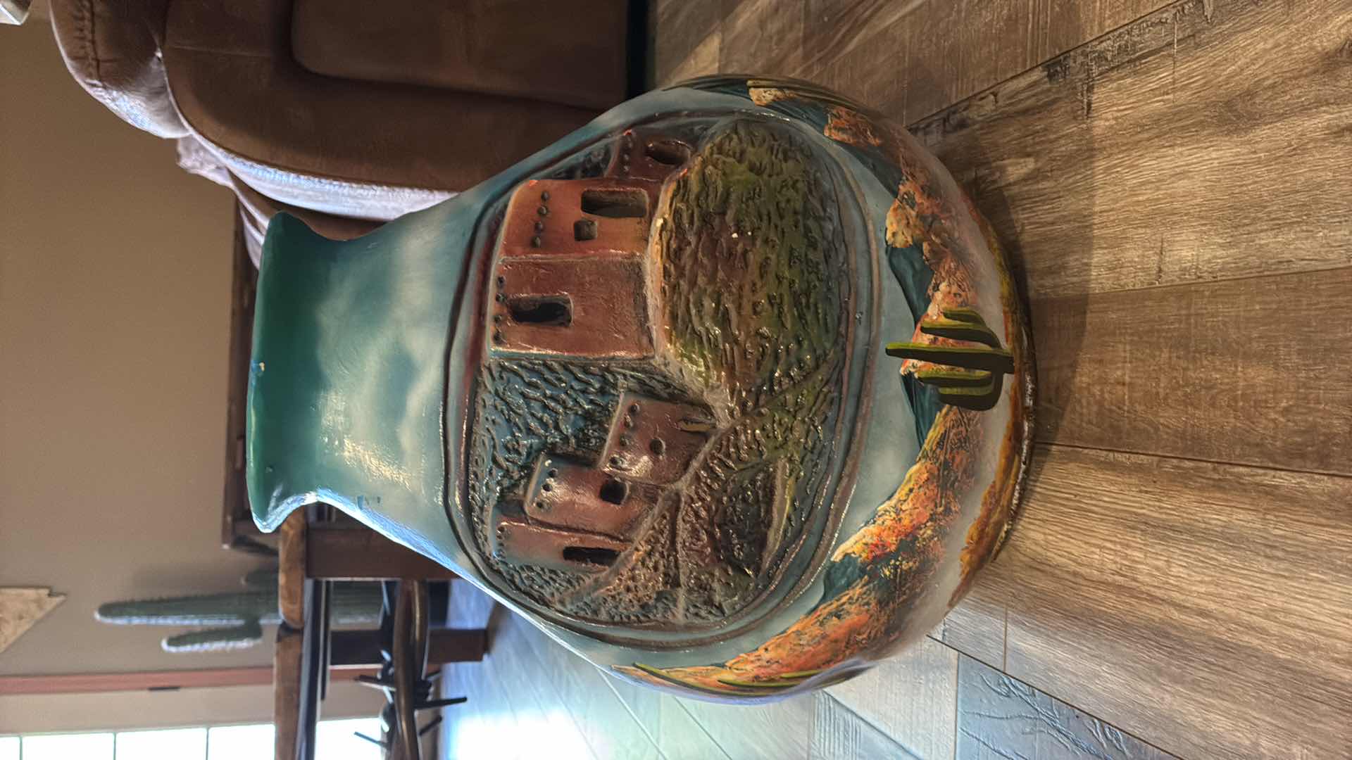 Photo 1 of HANDPAINTED VINTAGE TERRACOTTA VASE H15”