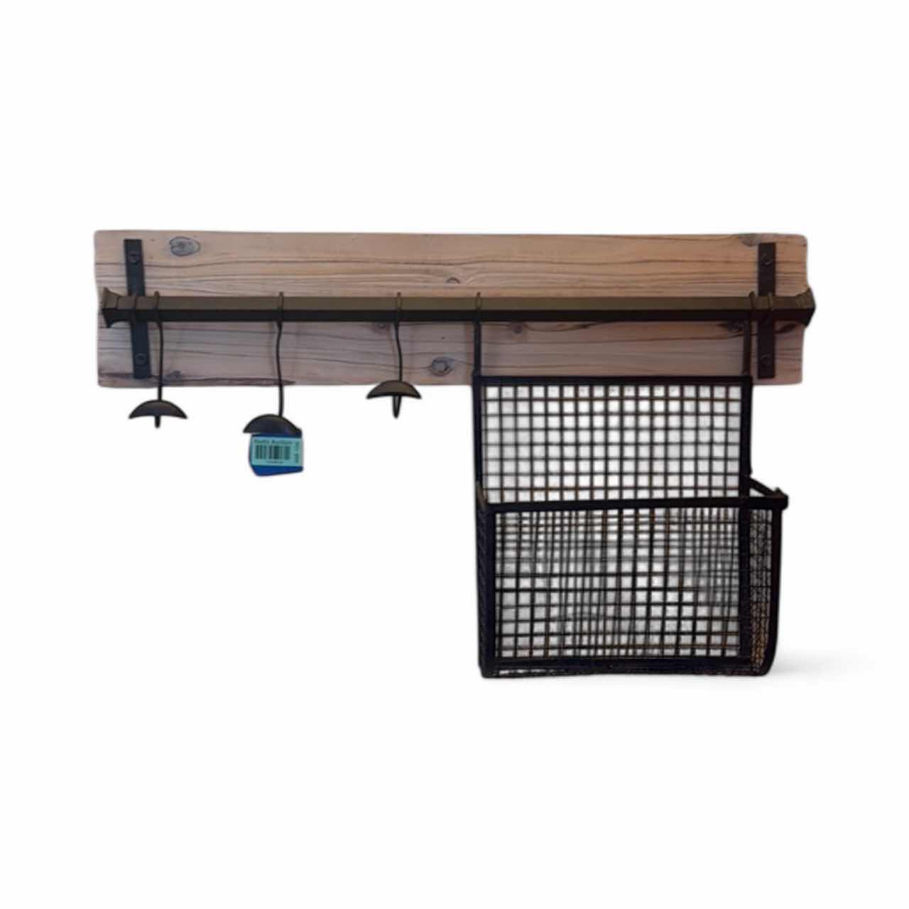 Photo 1 of HANGING WOODEN AND METAL WALL KEY HOLDER WITH BASKET H12”W31”