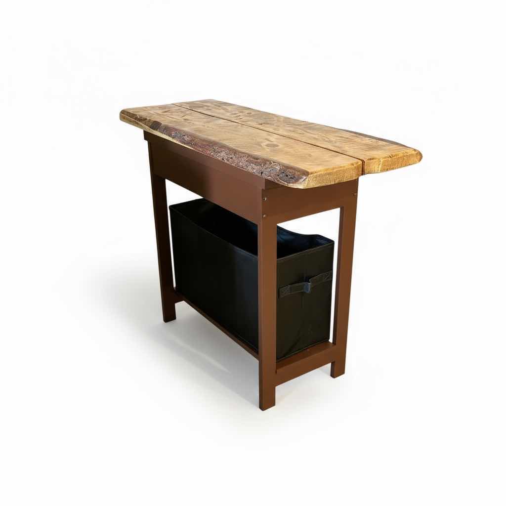 Photo 1 of 3 PC WOOD TABLE 11 1/4“ x 23 1/2“ x H24“ WITH RUSTIC RAW WOOD TOPPER AND STORAGE