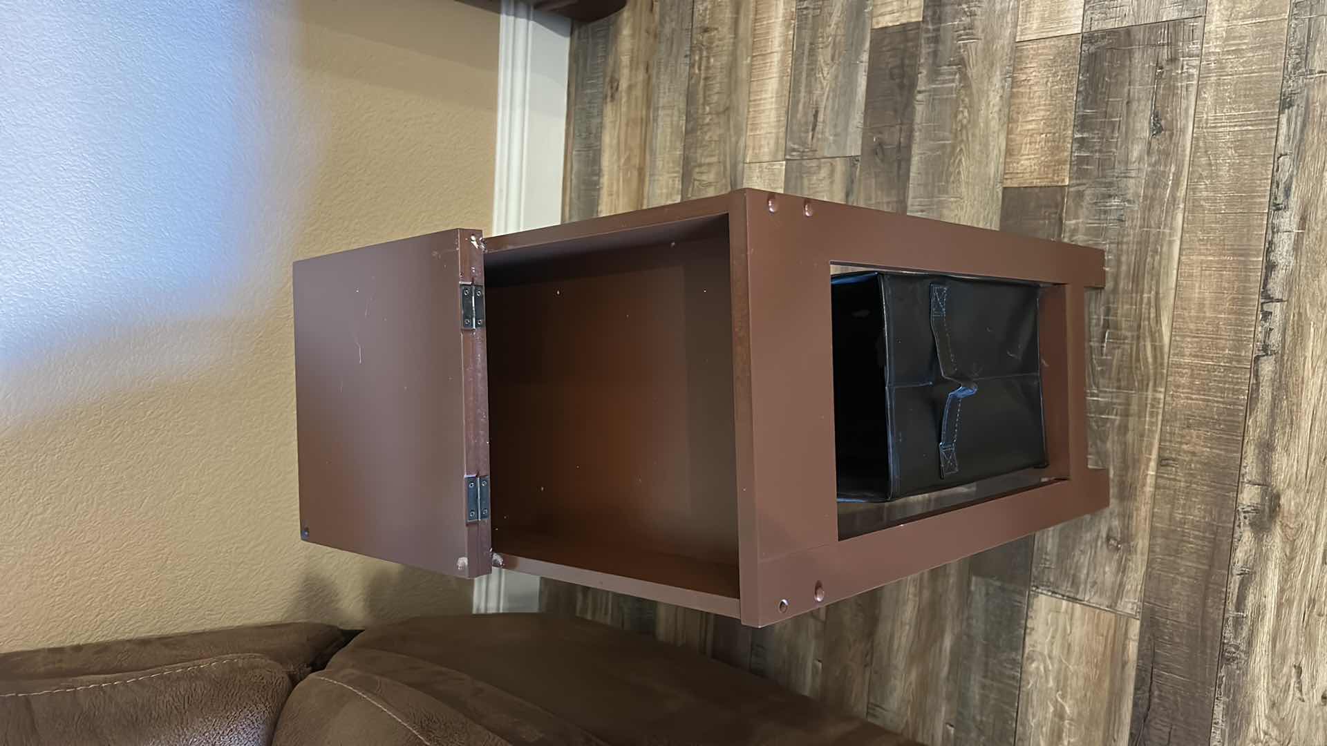 Photo 1 of 3 PC WOOD TABLE 11 1/4“ x 23 1/2“ x H24“ WITH RUSTIC RAW WOOD TOPPER AND STORAGE