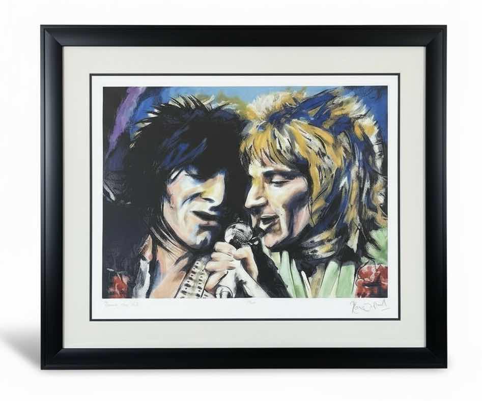 Photo 1 of BLACK FRAMED, ARTIST SIGNED, ROD STEWART, “RONNIE AND ROD” NUMBERED ARTWORK WITH COA 38“ x H32“