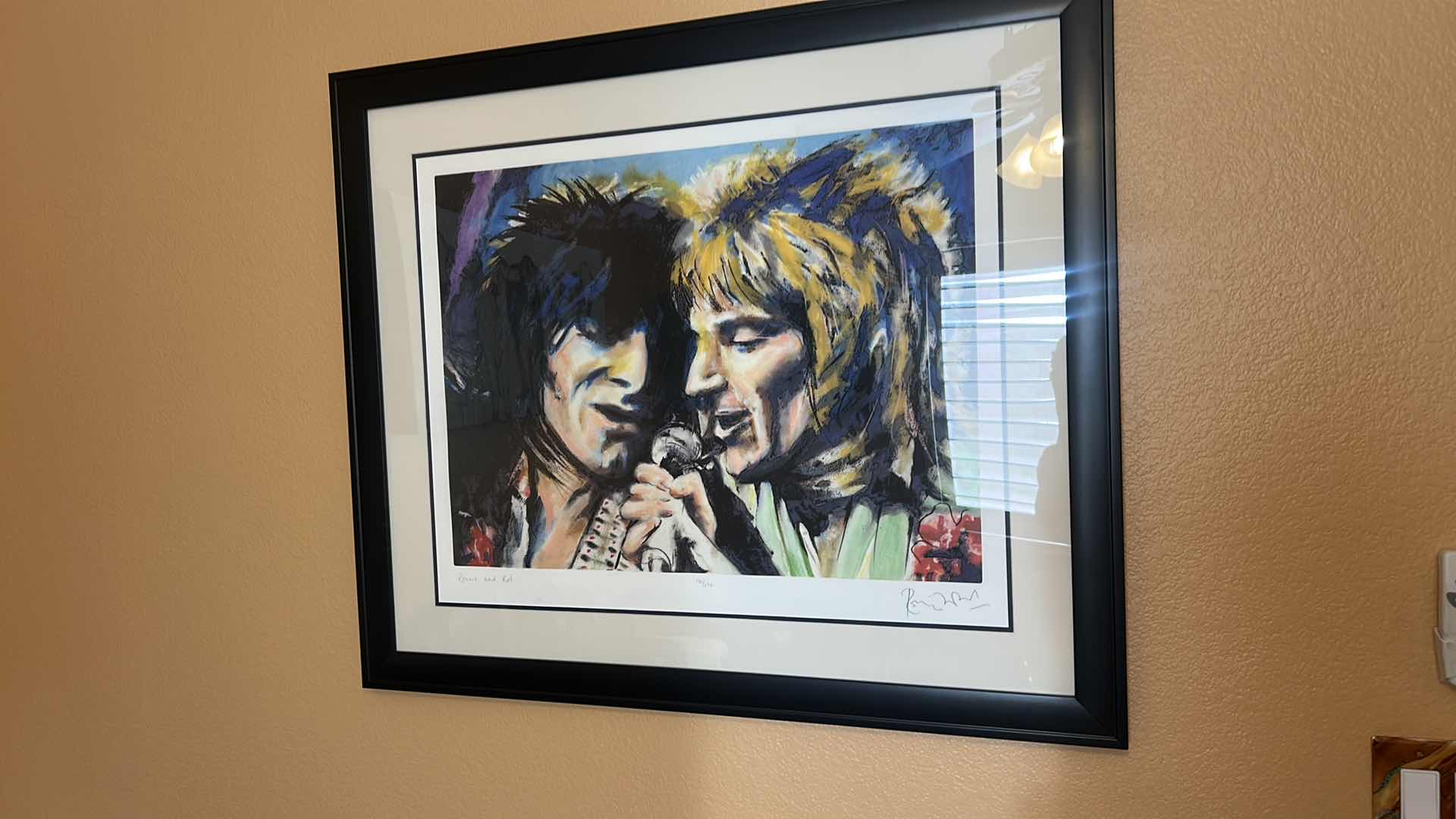 Photo 1 of BLACK FRAMED, ARTIST SIGNED, ROD STEWART, “RONNIE AND ROD” NUMBERED ARTWORK WITH COA 38“ x H32“