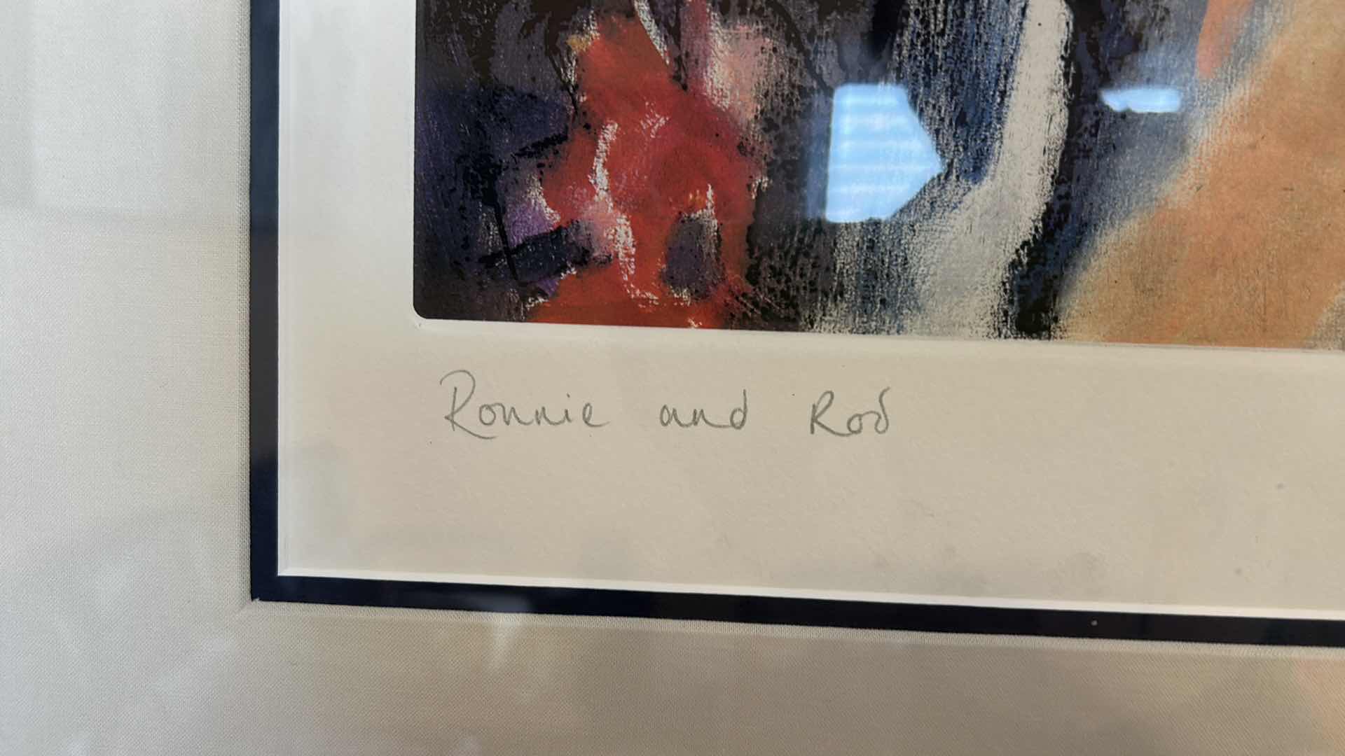 Photo 1 of BLACK FRAMED, ARTIST SIGNED, ROD STEWART, “RONNIE AND ROD” NUMBERED ARTWORK WITH COA 38“ x H32“