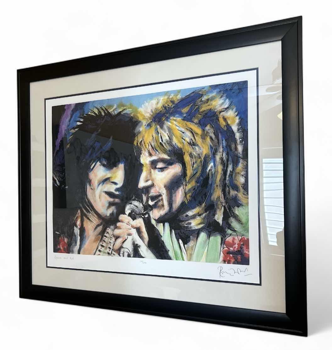 Photo 1 of BLACK FRAMED, ARTIST SIGNED, ROD STEWART, “RONNIE AND ROD” NUMBERED ARTWORK WITH COA 38“ x H32“
