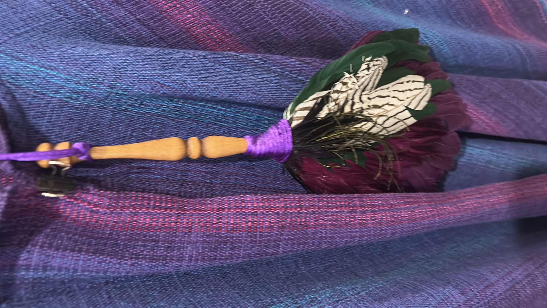 Photo 1 of LAVENDER GAUZE BOHEMIAN DRESS WITH CORSET AND BAG, CAPE AND PEACOCK FEATHER HAND FAN