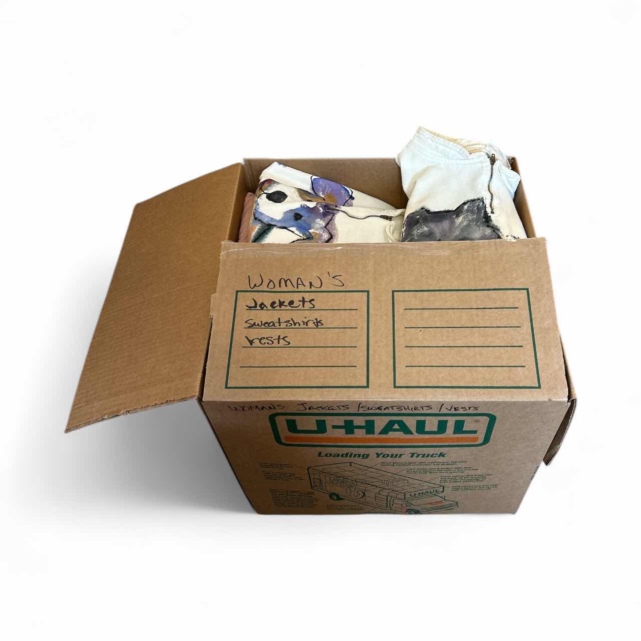 Photo 1 of BOX OF WOMENS JACKETS, SWEATSHIRTS AND VESTS SOME NEW WITH TAGS (ASSORTED SIZES)