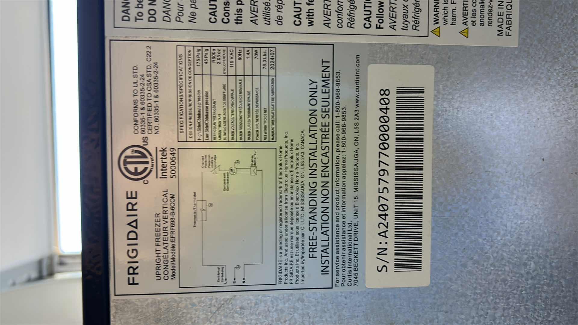 Photo 1 of FRIGIDAIRE UPRIGHT FREEZER