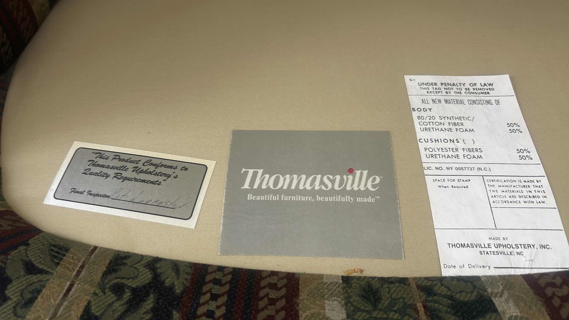 Photo 1 of THOMASVILLE UPHOLSTERED TRADITIONAL WINGBACK CHAIR WITH CARVED WOODEN LEGS 38” X 27” X H47”