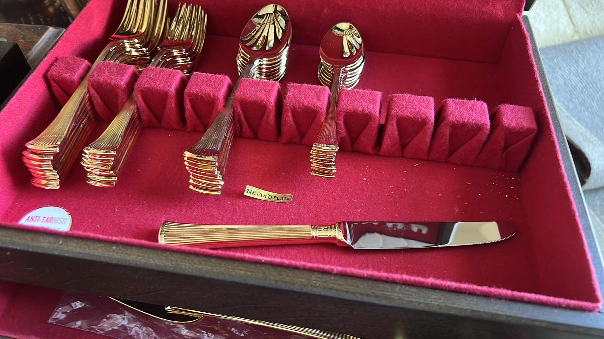 Photo 1 of 44PC GEORGIAN HOUSE “CHRISTY” 24K GOLD PLATED SERVING WARE IN WOOD BOX