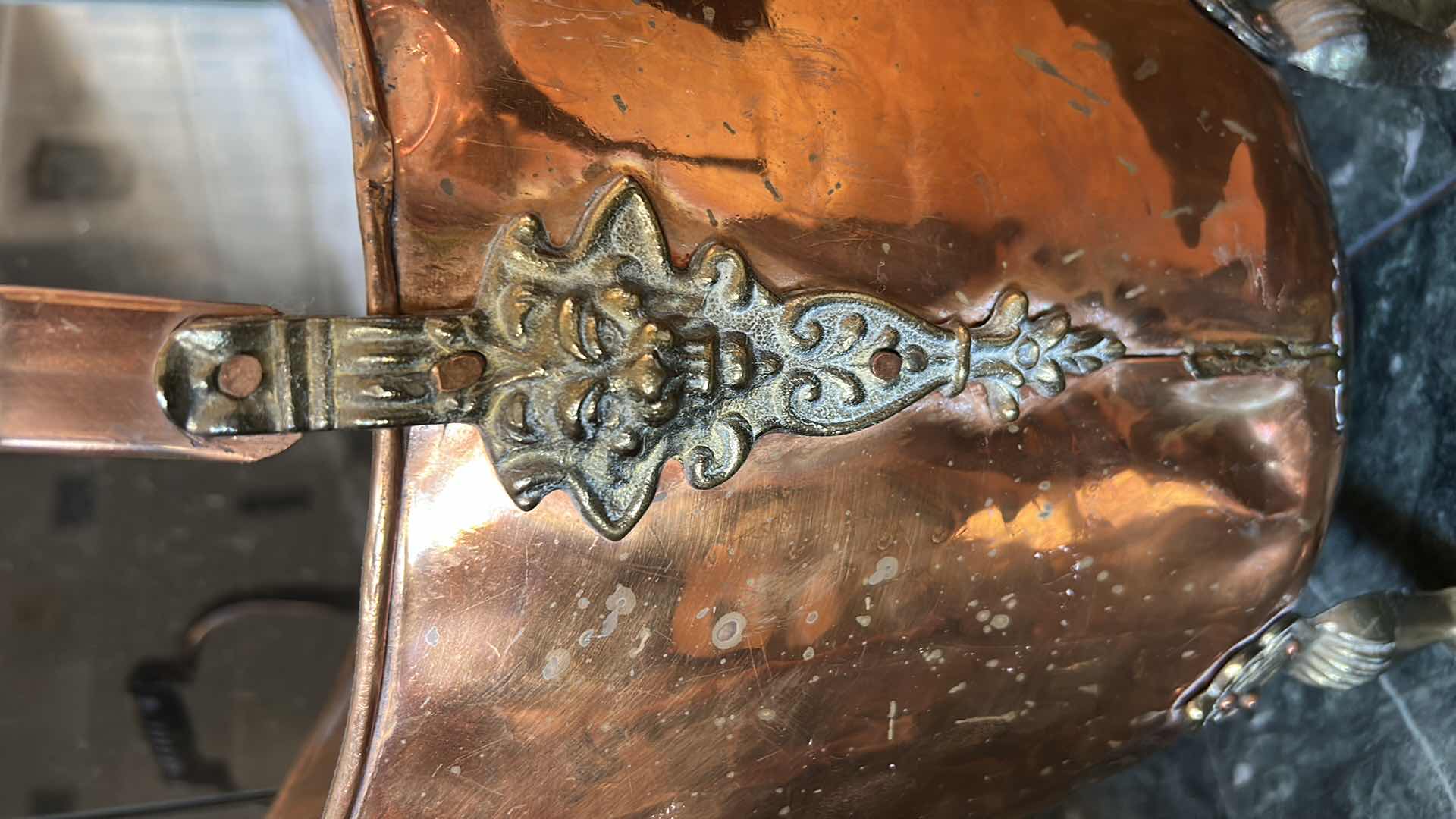 Photo 1 of COPPER AND BRASS LOG HOLDER / FIREWOOD BASKET 17“ x 10“ x H17“