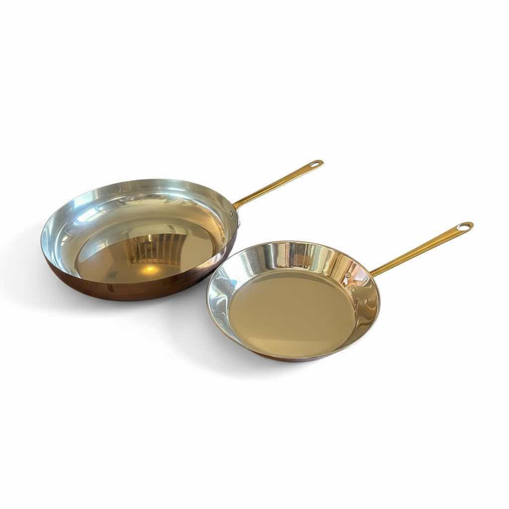 Photo 1 of 2 COPPER AND STAINLESS STEEL SKILLETS WITH BRASS HANDLES