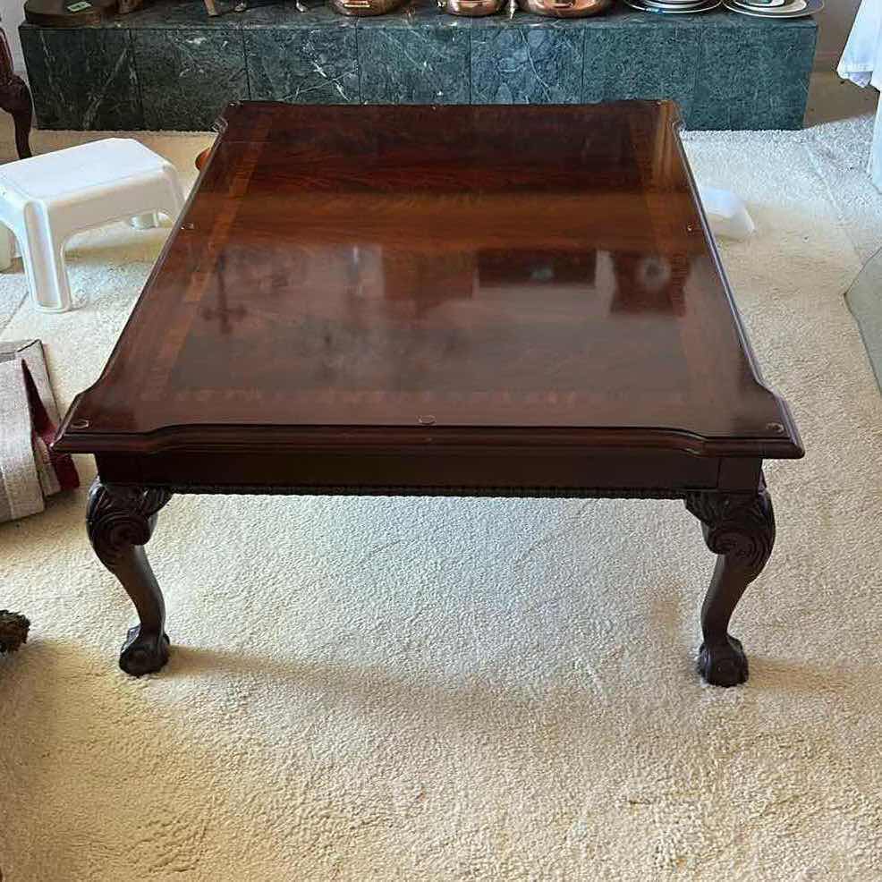 Photo 1 of THOMASVILLE MAHOGANY TRADITIONAL STYLE COFFEE TABLE WITH GLASS TOP 3‘ x 4‘ x H17“