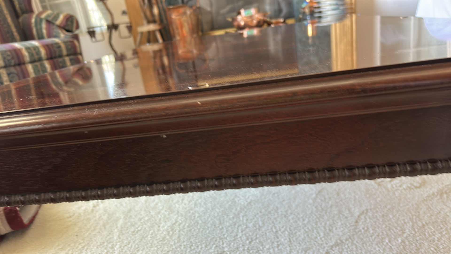 Photo 1 of THOMASVILLE MAHOGANY TRADITIONAL STYLE COFFEE TABLE WITH GLASS TOP 3‘ x 4‘ x H17“