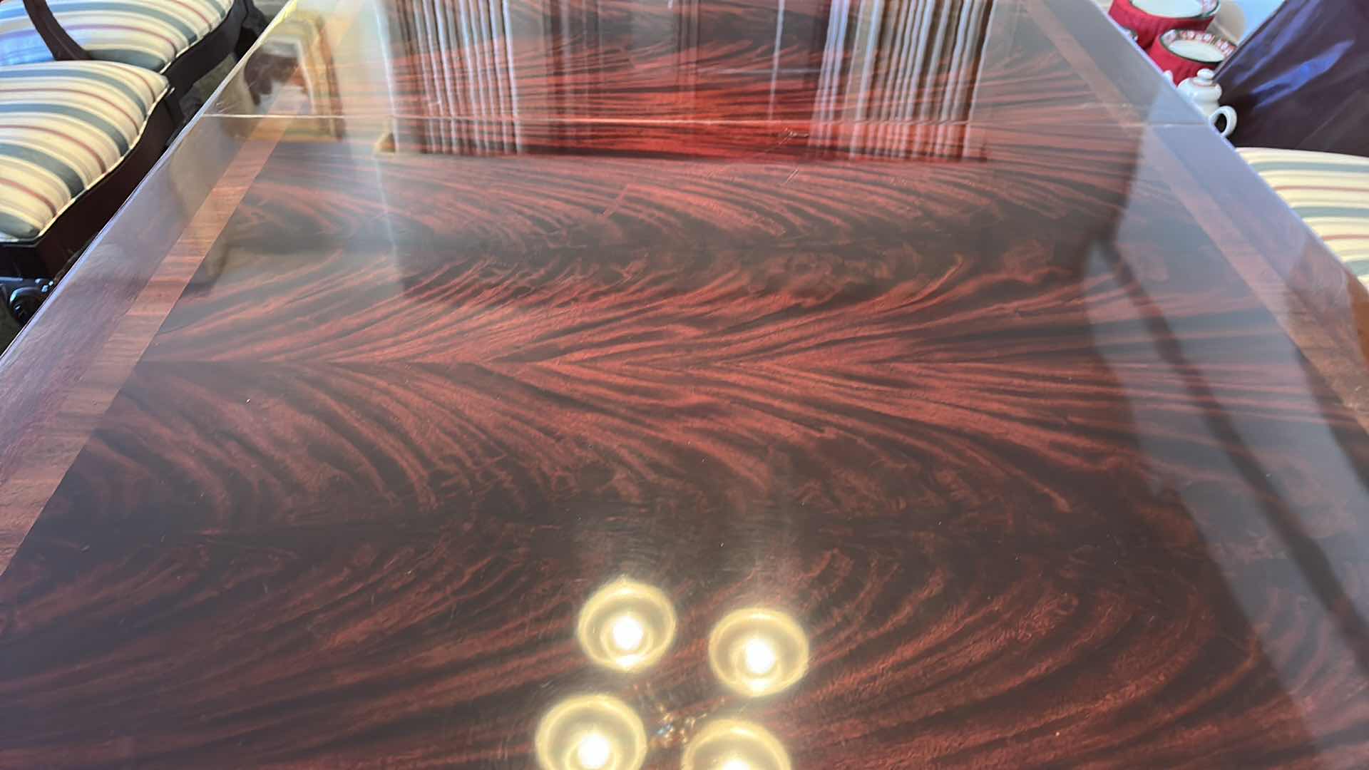 Photo 1 of THOMASVILLE  MAHOGANY TRADITIONAL STYLE DINING TABLE 45” X 76” X H30” plus 2 - 20” LEAFS & PADDING PROTECTION FELT LINED TOPPER