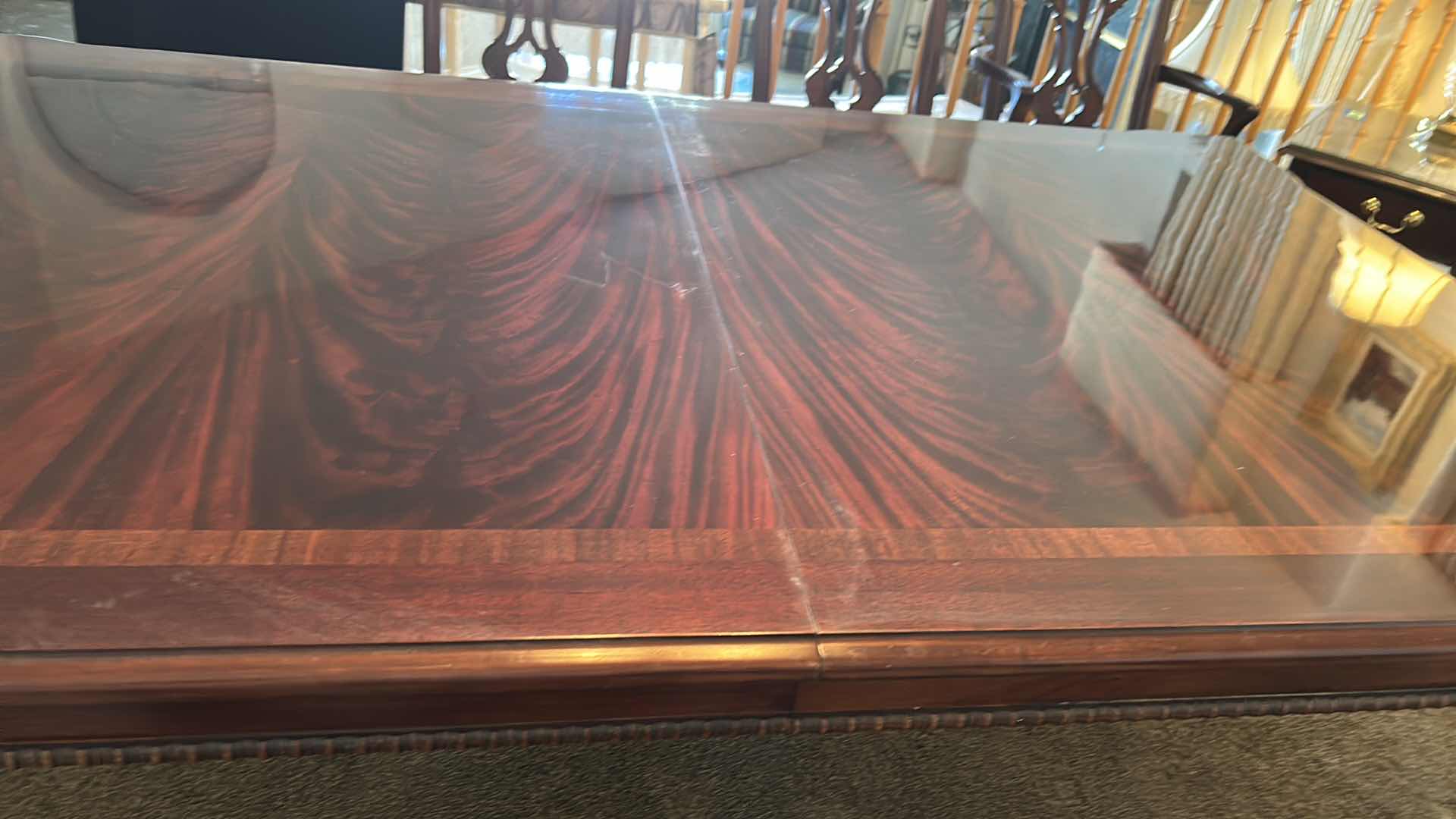 Photo 1 of THOMASVILLE  MAHOGANY TRADITIONAL STYLE DINING TABLE 45” X 76” X H30” plus 2 - 20” LEAFS & PADDING PROTECTION FELT LINED TOPPER