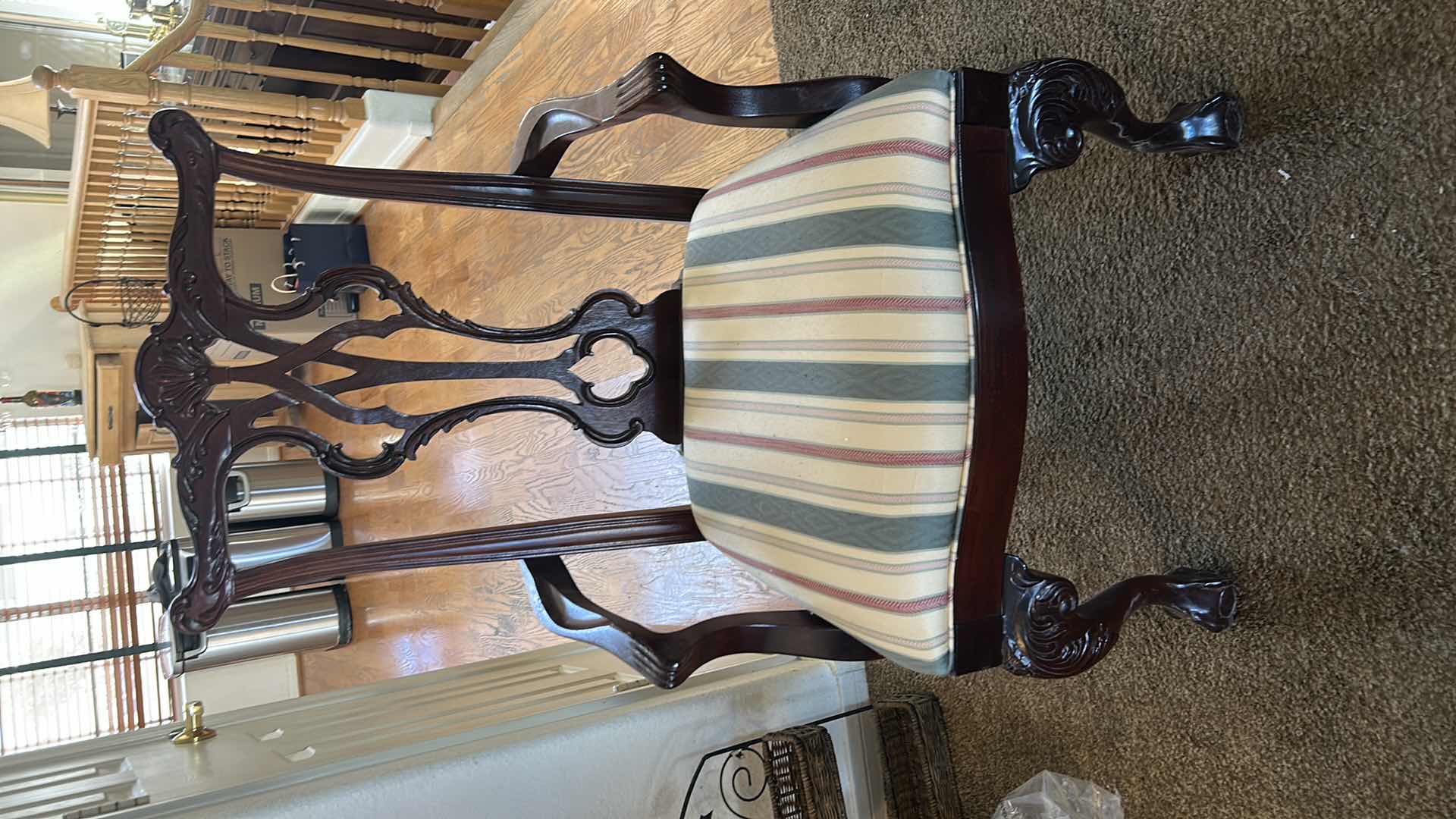 Photo 1 of THOMASVILLE CHIPPENDALE MAHOGANY ARM DINING CHAIR WITH BALL AND CLAW FEET
SIDE CHAIR 24” x 22” x H41”