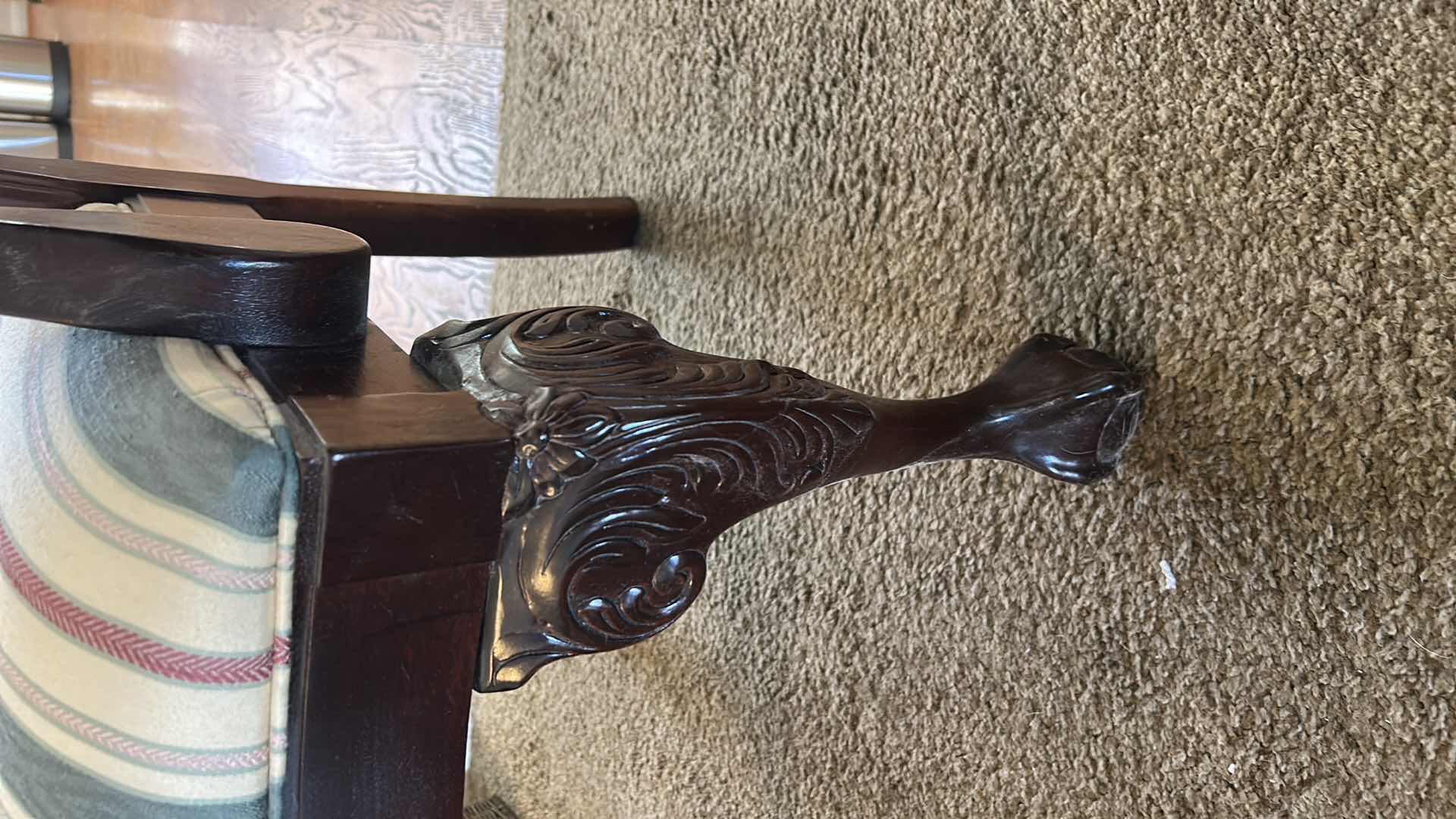 Photo 1 of THOMASVILLE CHIPPENDALE MAHOGANY ARM DINING CHAIR WITH BALL AND CLAW FEET
SIDE CHAIR 24” x 22” x H41”