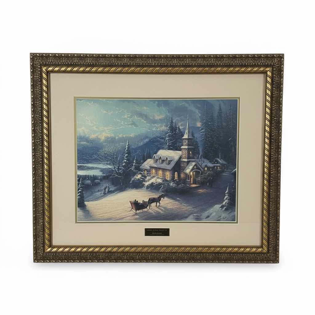 Photo 1 of GOLD FRAMED, “SUNDAY EVENING SLEIGH RIDE” BY THOMAS KINKADE LIBRARY EDITION 30 1/4“ x H26 1/2“