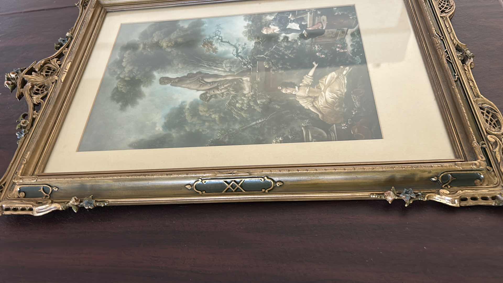 Photo 1 of ANTIQUE INTRICATE WOOD FRAME 15 1/2“ x 24“ Progress of Love: The Meeting" by Jean-Honoré Fragonard.