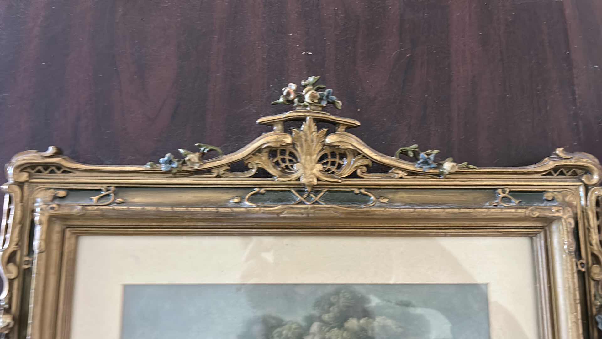 Photo 1 of ANTIQUE INTRICATE WOOD FRAME 15 1/2“ x 24“ Progress of Love: The Meeting" by Jean-Honoré Fragonard.