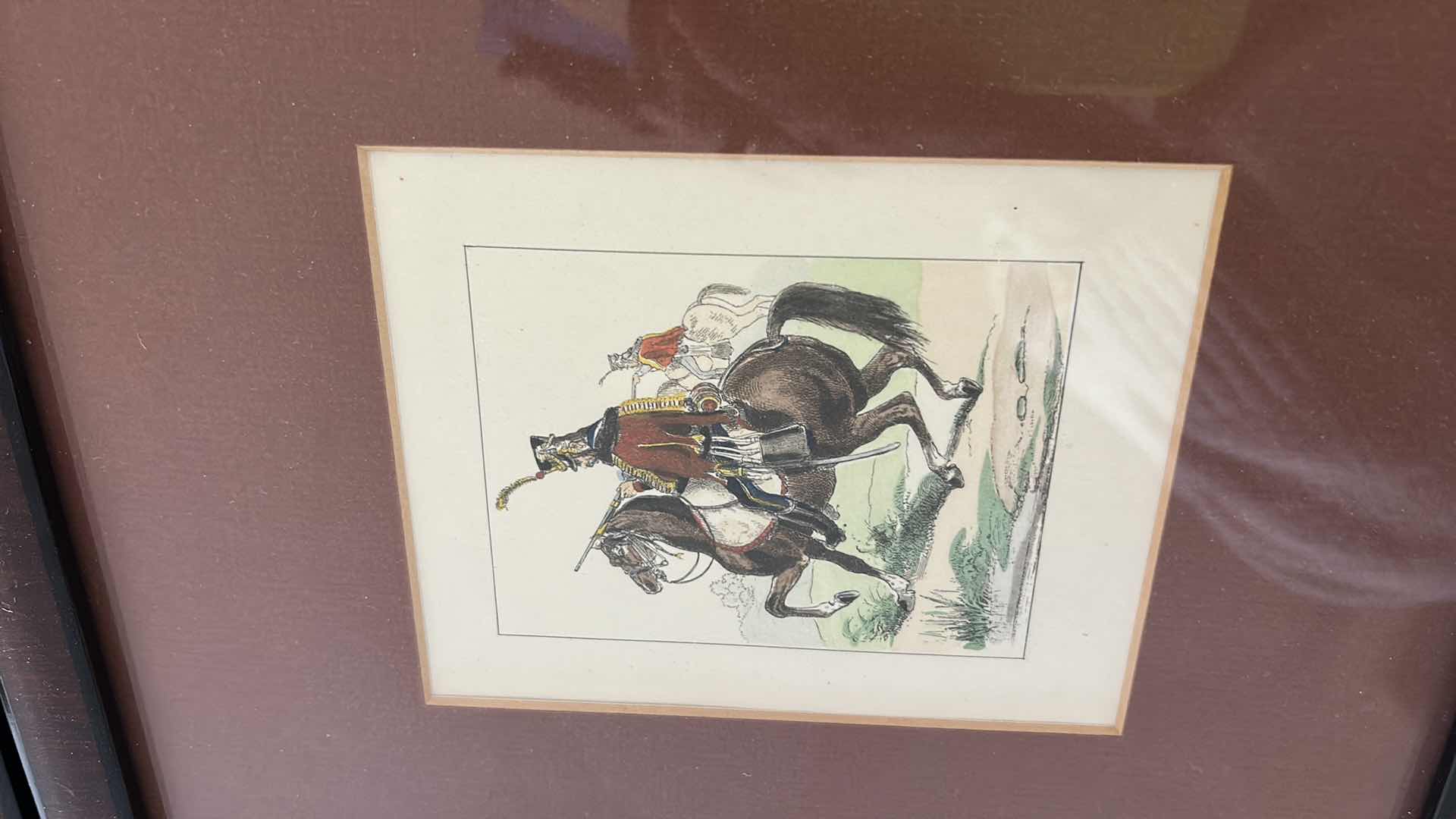 Photo 1 of 5 WOOD FRAMED ANTIQUE HAND-COLORED PRINTS OF HORSE RIDERS IN FORMAL ATTIRE ( 4 LARGEST ARE 10“ x H 11“)