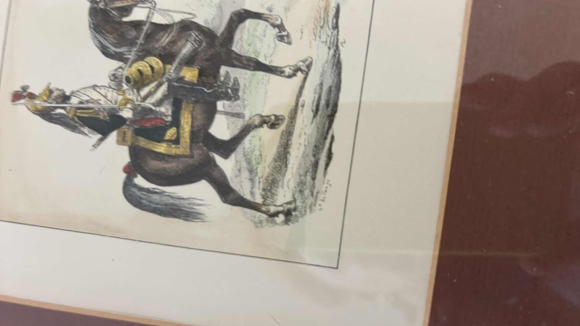 Photo 1 of 5 WOOD FRAMED ANTIQUE HAND-COLORED PRINTS OF HORSE RIDERS IN FORMAL ATTIRE ( 4 LARGEST ARE 10“ x H 11“)