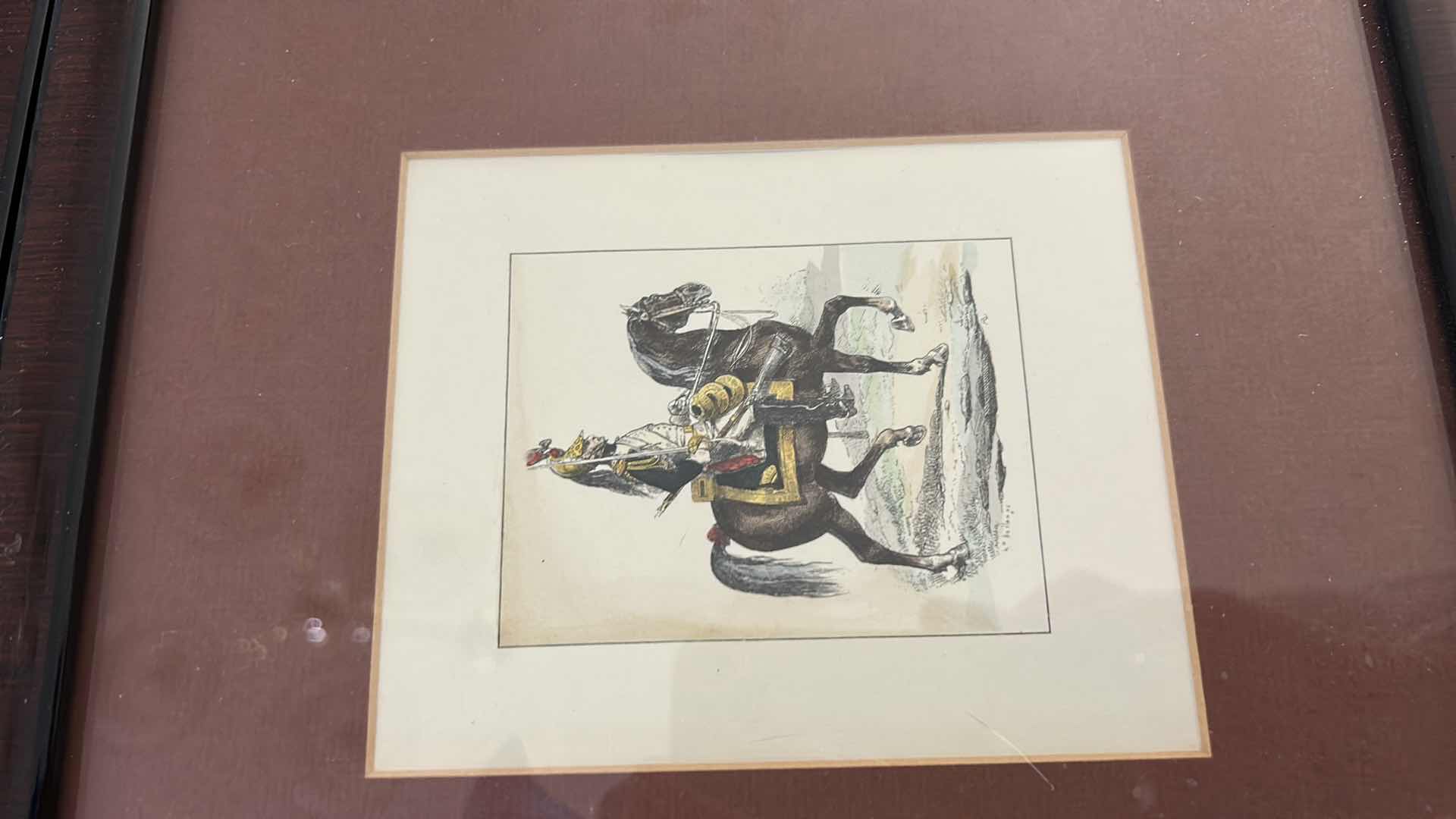 Photo 1 of 5 WOOD FRAMED ANTIQUE HAND-COLORED PRINTS OF HORSE RIDERS IN FORMAL ATTIRE ( 4 LARGEST ARE 10“ x H 11“)