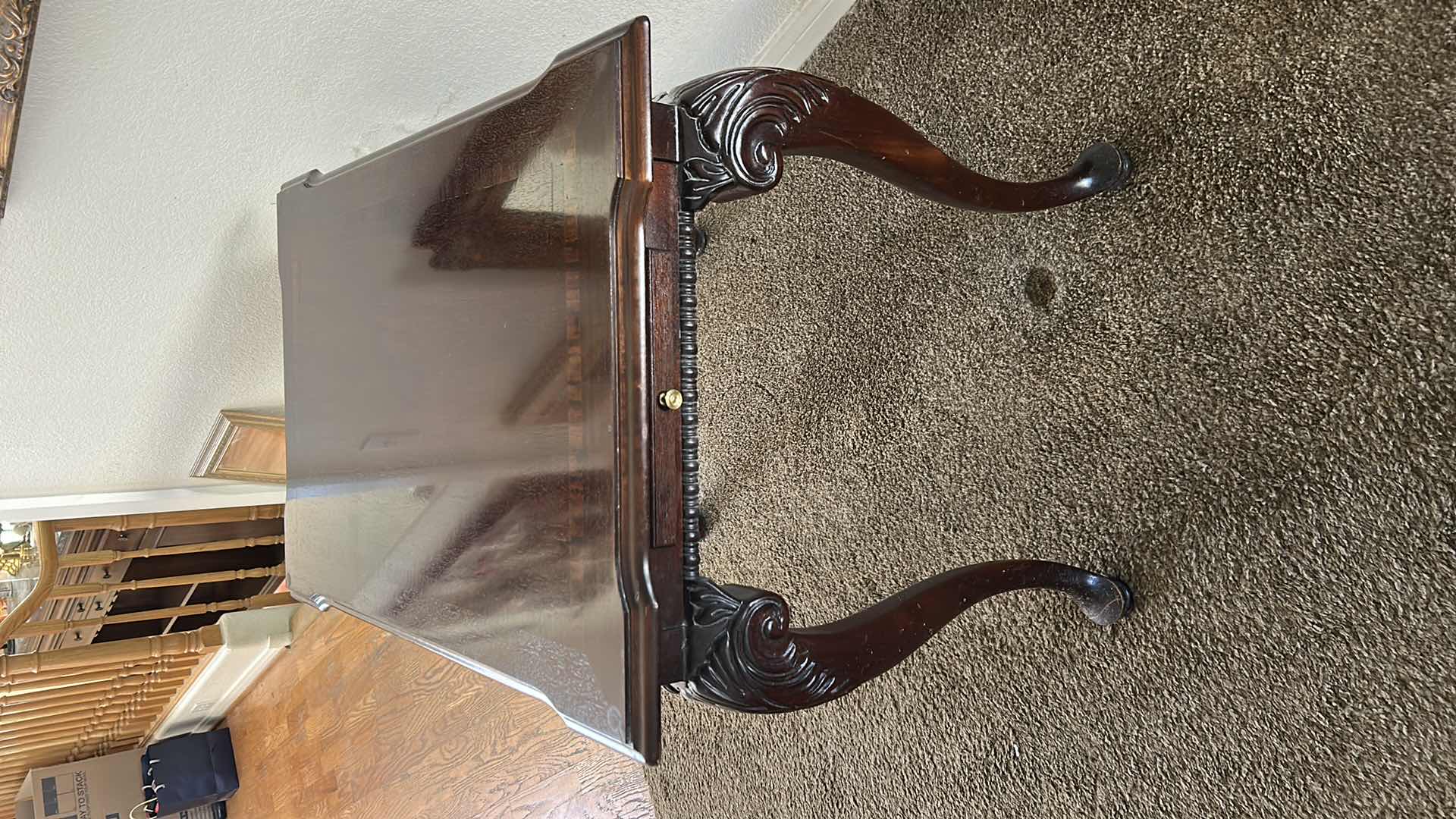 Photo 1 of THOMASVILLE MAHOGANY TABLE WITH TWO PULL OUTS  32 1/2” x 22 1/2” x H27 1/2” (COMES WITH GLASS TOP)