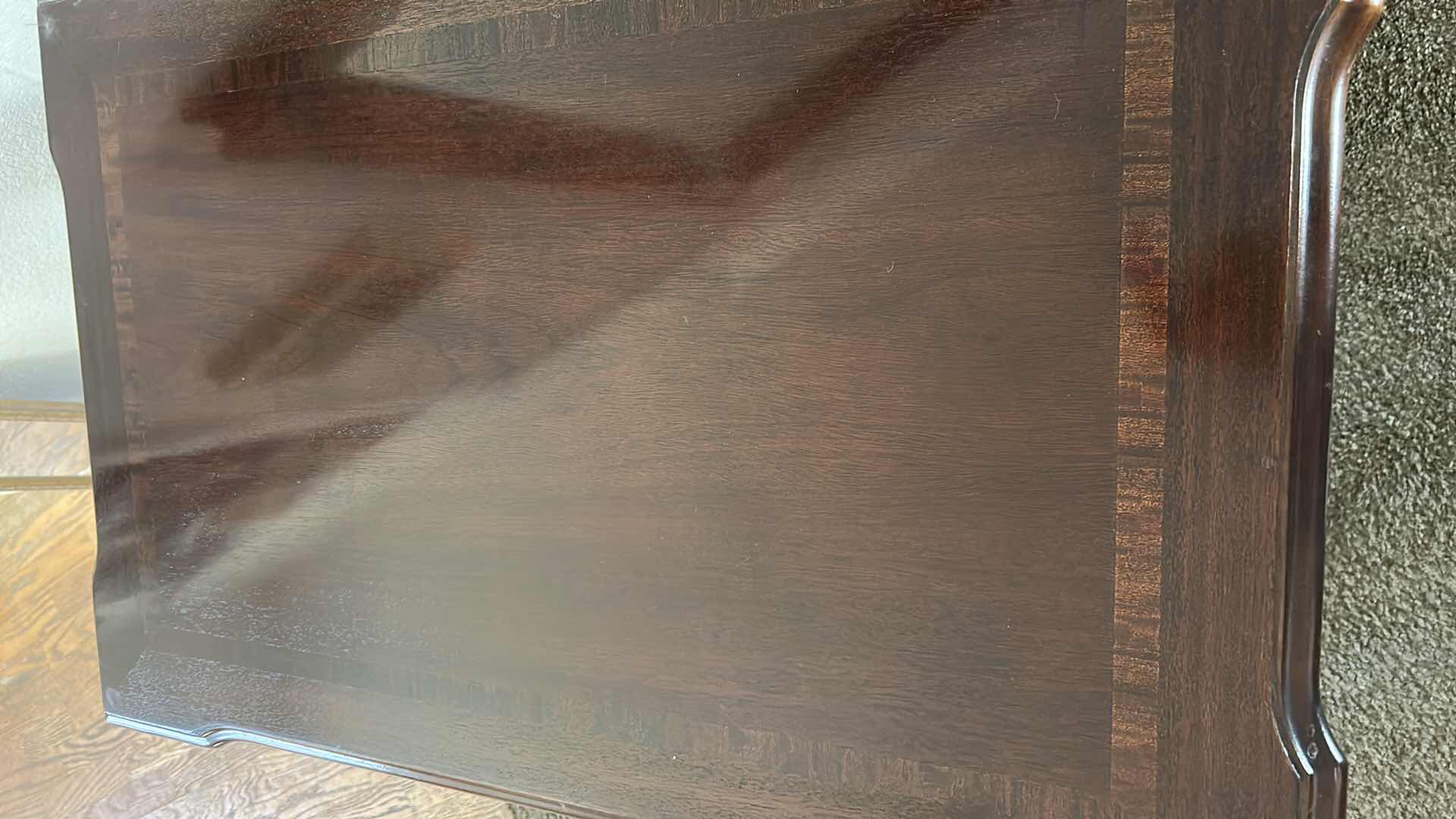 Photo 1 of THOMASVILLE MAHOGANY TABLE WITH TWO PULL OUTS  32 1/2” x 22 1/2” x H27 1/2” (COMES WITH GLASS TOP)