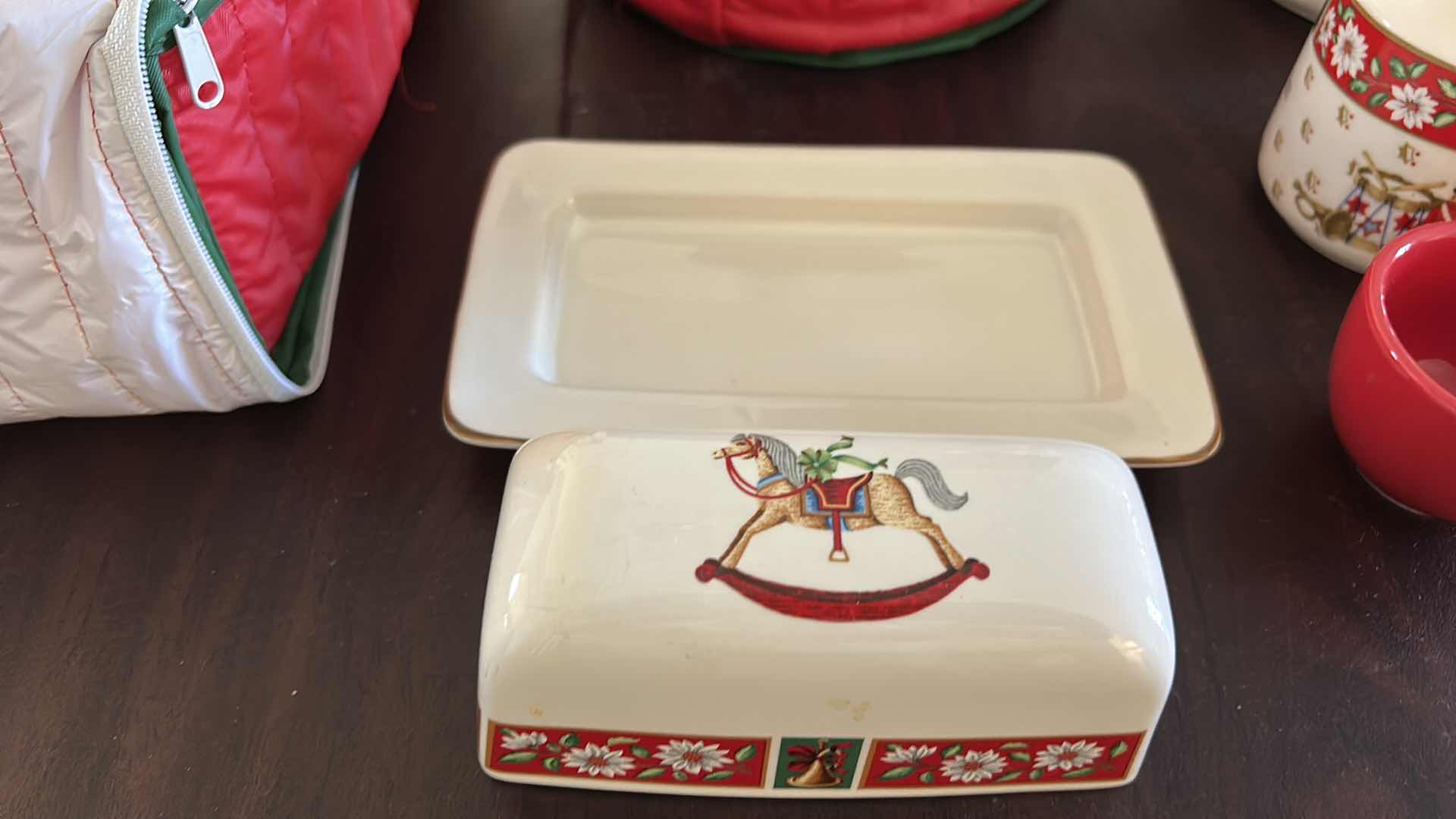 Photo 1 of CHARLTON HALL & CLASSIC TRADITIONS CHRISTMAS SERVING WARE - 10, 7.75” DESSERT PLATES, 12 MUGS, BUTTER DISH AND MORE