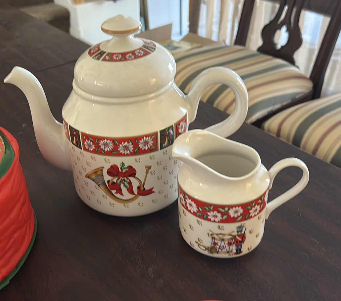 Photo 1 of CHARLTON HALL & CLASSIC TRADITIONS CHRISTMAS SERVING WARE - 10, 7.75” DESSERT PLATES, 12 MUGS, BUTTER DISH AND MORE