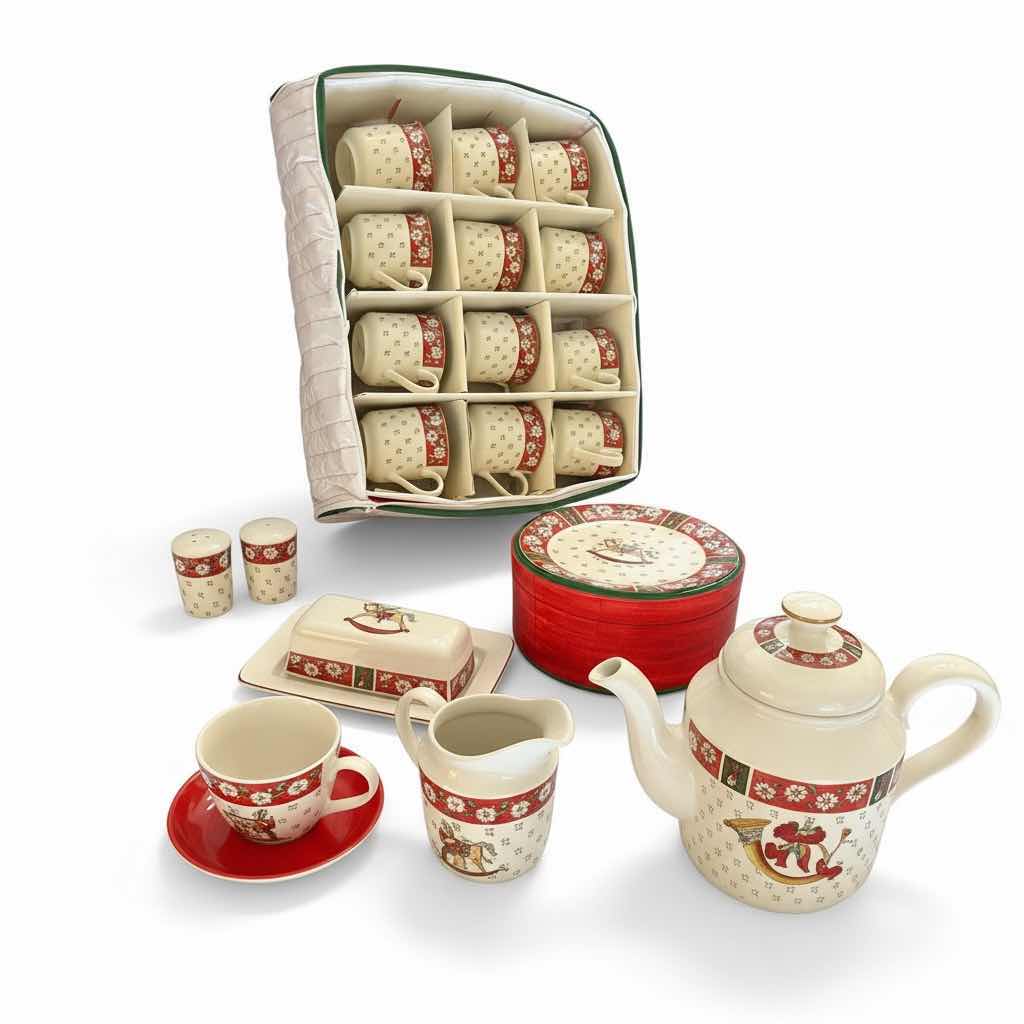 Photo 1 of CHARLTON HALL & CLASSIC TRADITIONS CHRISTMAS SERVING WARE - 10, 7.75” DESSERT PLATES, 12 MUGS, BUTTER DISH AND MORE