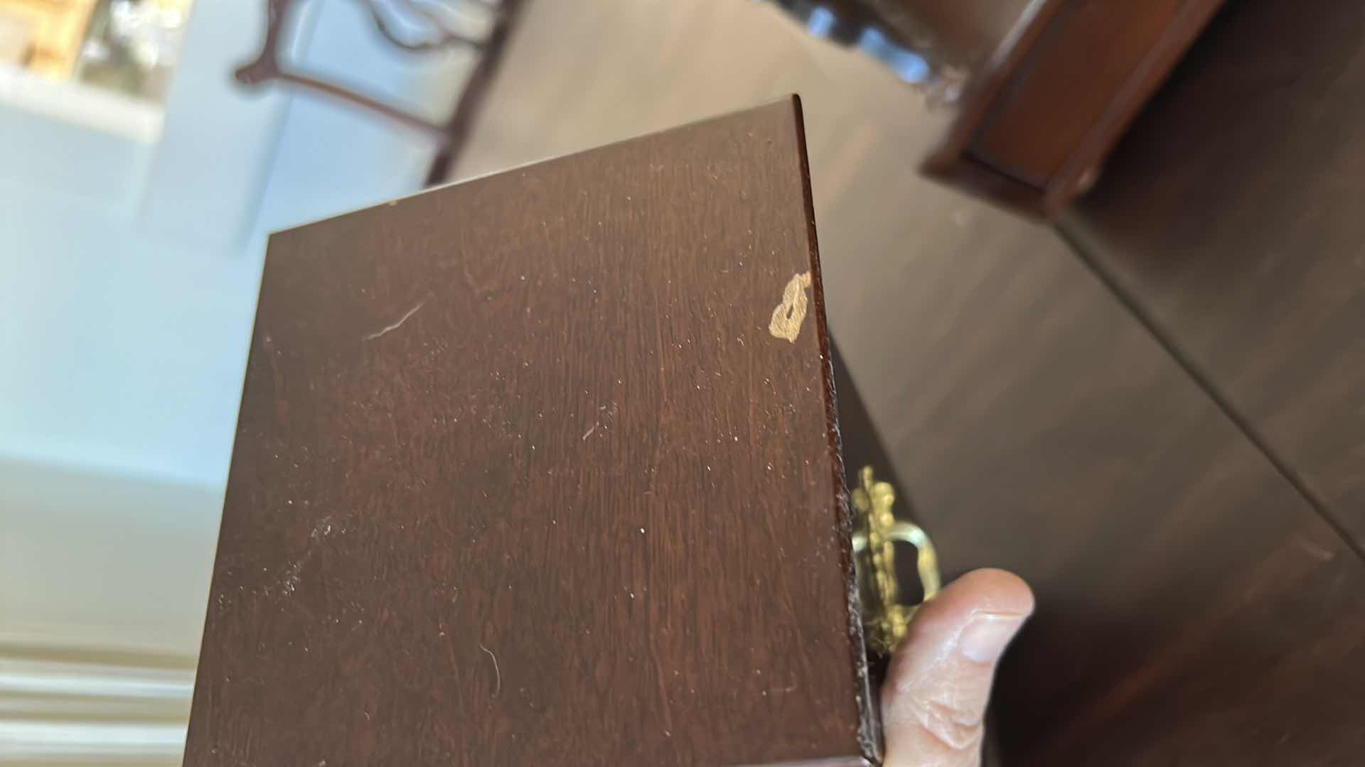 Photo 1 of 3 - HOME DECOR PIECES, TALL MATCHSTICK BOX, METAL AND WICKER WALL MOUNTED ORGANIZER AND CARVED WOOD SHELF WITH DRAWERS 18“ x 7“ x H11“