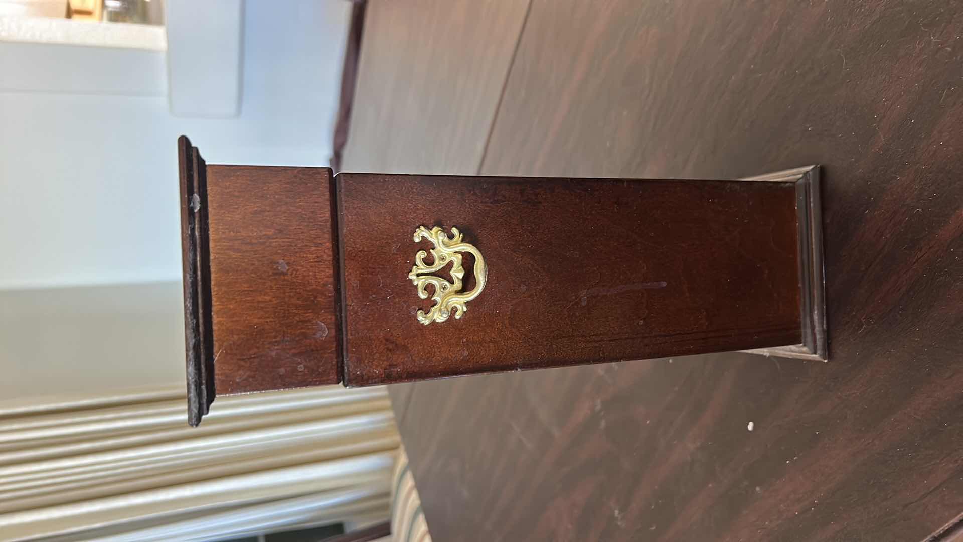 Photo 1 of 3 - HOME DECOR PIECES, TALL MATCHSTICK BOX, METAL AND WICKER WALL MOUNTED ORGANIZER AND CARVED WOOD SHELF WITH DRAWERS 18“ x 7“ x H11“