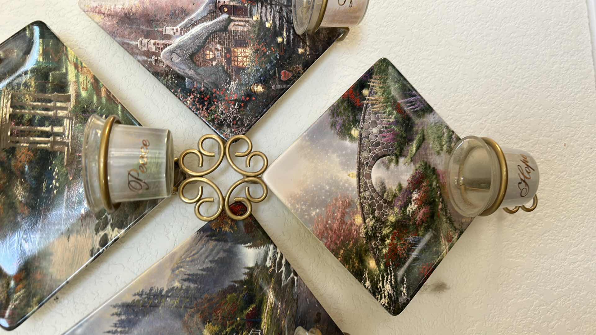 Photo 1 of 4 THOMAS KINKADE NUMBERED PLATES IN GOLD METAL WALL MOUNTED CANDLE HOLDER 21” x 21”